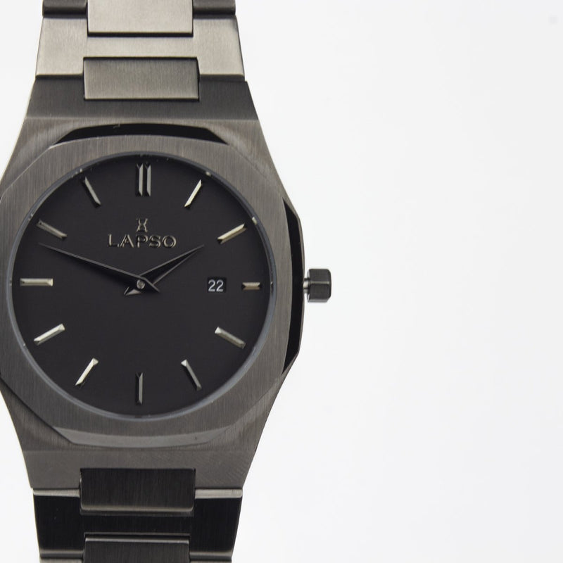 Reloj gun color con 2 manecillas y dial gun color con fecha