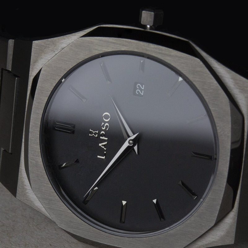 Reloj gun color con 2 manecillas y dial gun color con fecha