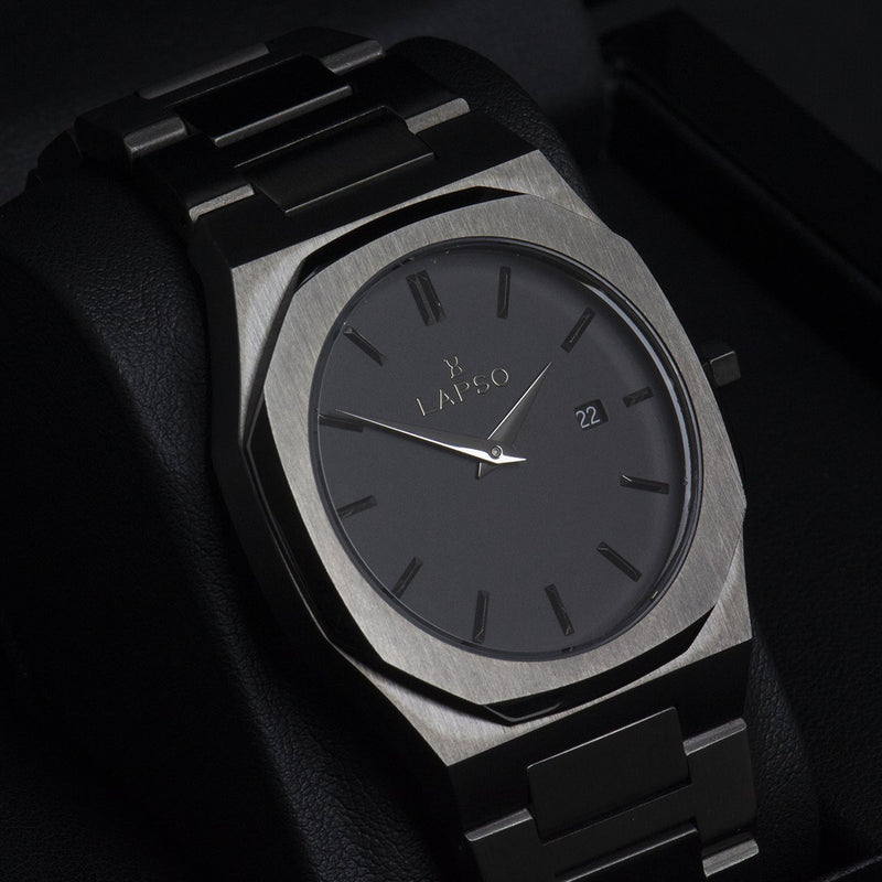 Reloj gun color con 2 manecillas y dial gun color con fecha