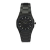 Reloj negro con 3 manecillas plateadas y dial negro con fecha