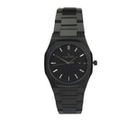 Reloj negro con 3 manecillas plateadas y dial negro con fecha