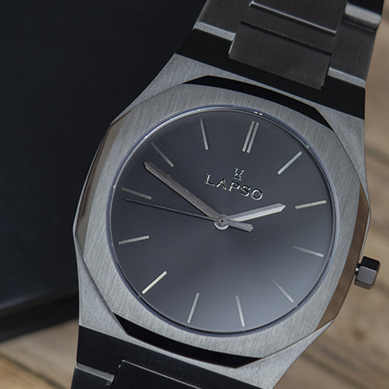 Reloj gun color con 3 manecillas gun color y dial negro