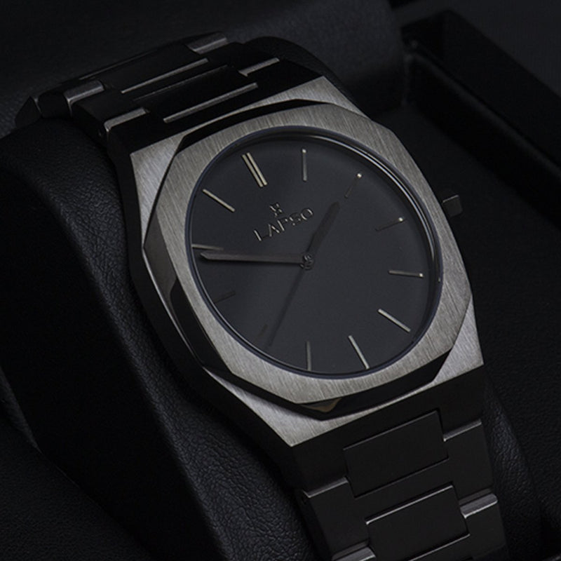 Reloj gun color con 3 manecillas gun color y dial negro