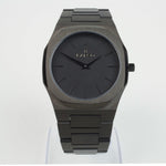 Reloj negro con 2 manecillas negras y dial negro