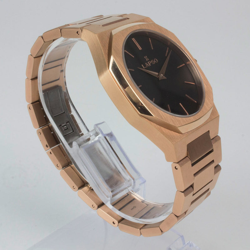 Reloj rosado con 2 manecillas y dial negro